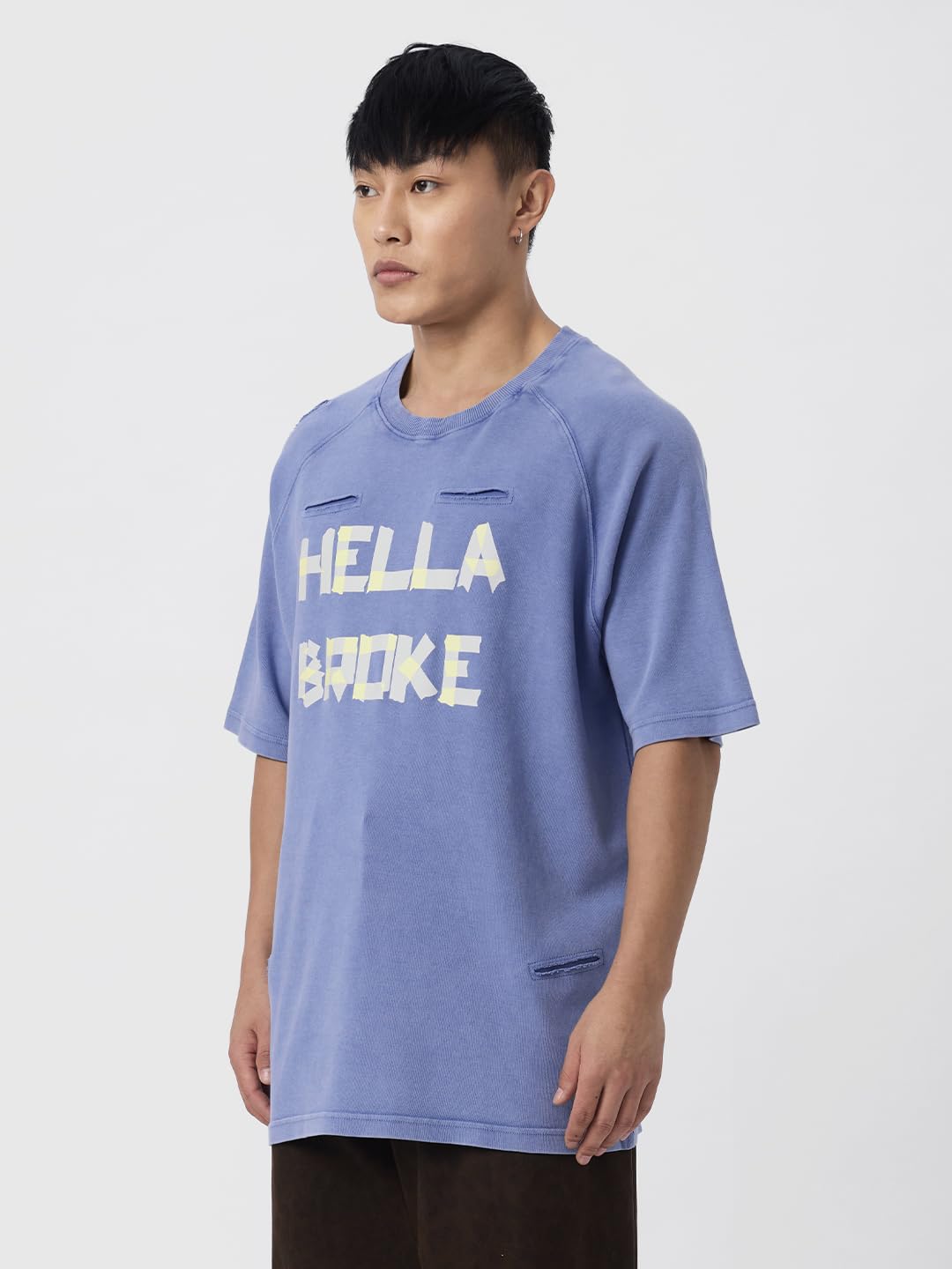 The Souled Store Hella Broke T-shirt da uomo e ragazzo a maniche corte girocollo blu in cotone stampato con grafica super oversize