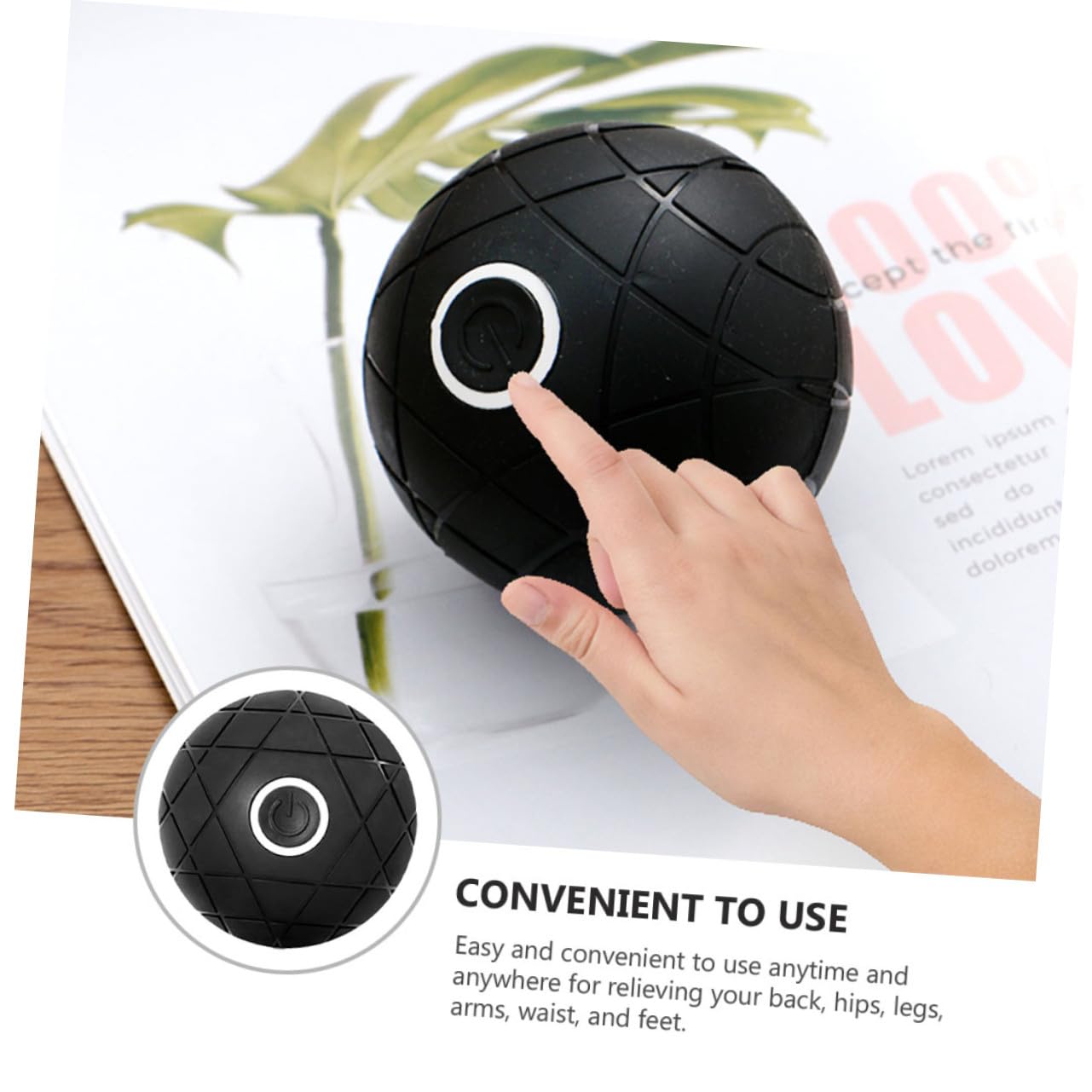 PLAFOPE Bola de Masaje Vibratoria Eléctrica Masajeador Portátil para Espalda Piernas y Pies Alivio de Tensiones y Puntos Gatillo Bola de Yoga Negra