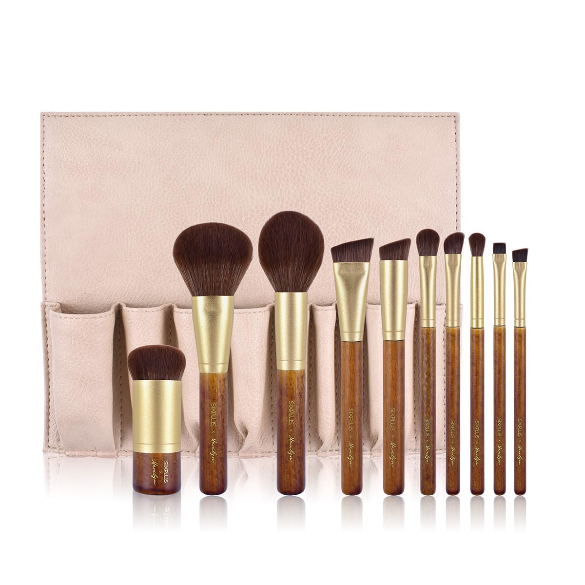 X Marilyn 10PCS Makeup Brush Set Brown Gold Double Ended Professional Make Up Brush for Foundation Blush Powder Eyeshadow Blush Eyebrow Lip,Best Gift Kit
