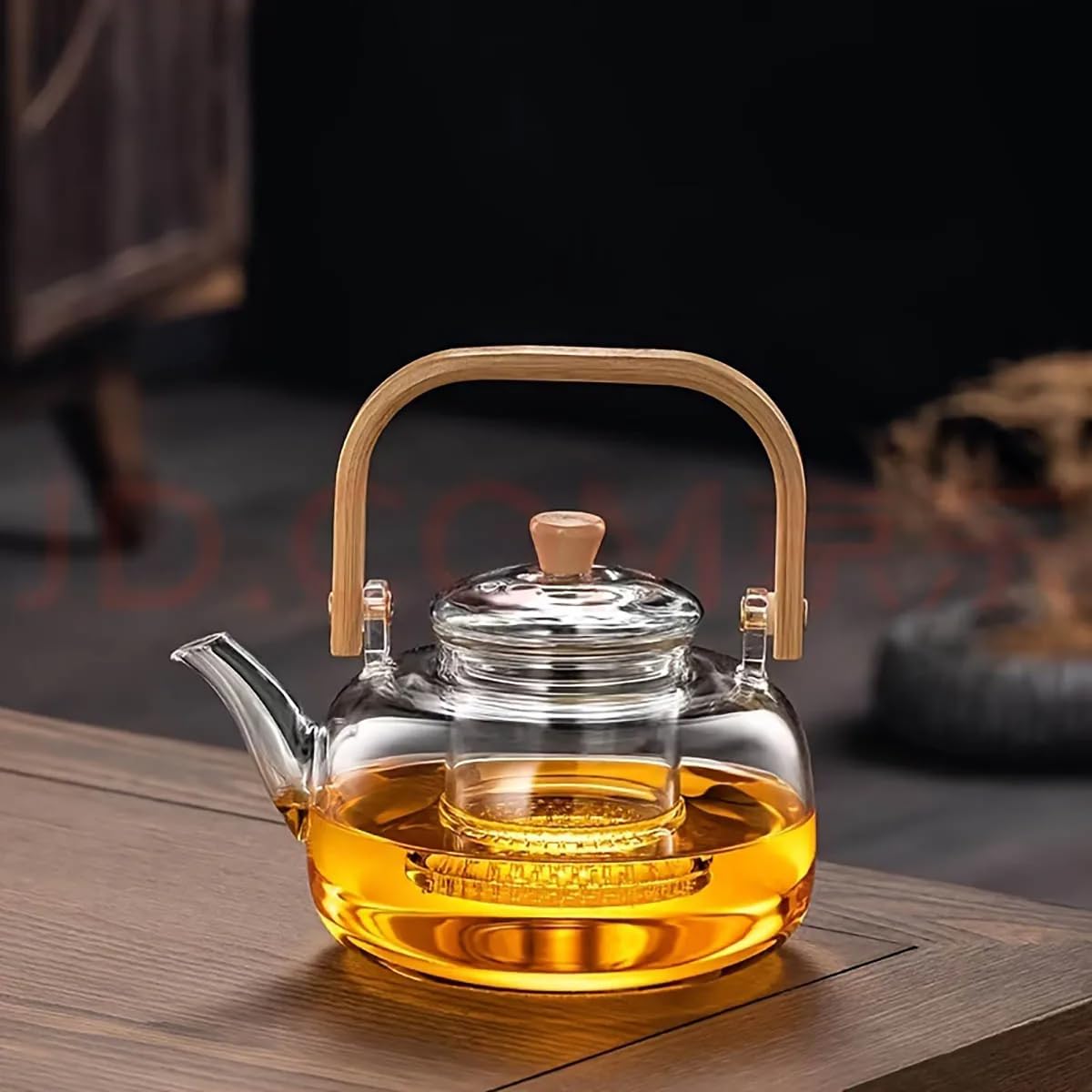 Avastro 1 Liter Glass Teapot Heat-Resistant Borosilicate Boiling Thickened Bamboo Handle Household Tea Set WF 1000ml Pack of 1