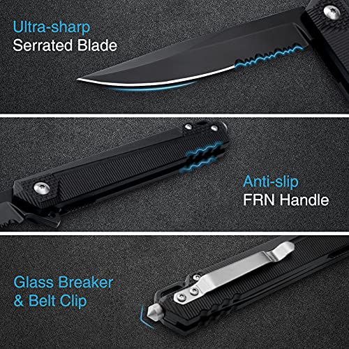 Gvdv Folding Pocket Knife With Glass Breaker, 7Cr17 Stainless Steel Assisted Opening Knife With Serrated, Camping Hunting Survival Edc Knife #TOP2