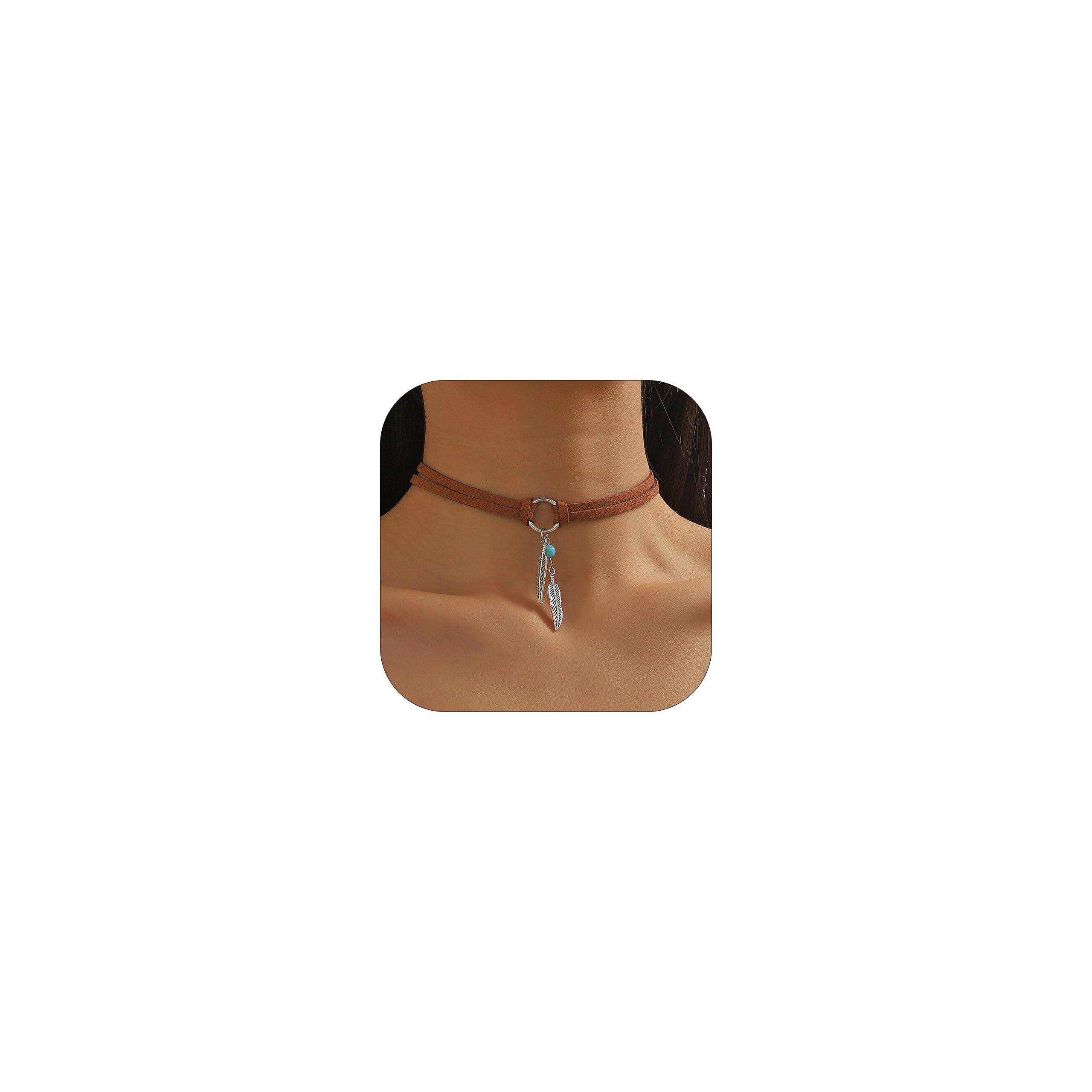 Roe Dolph Boho Necklaces for Women Trendy Western Country Concert Outfits Accessories Brown Suede Choker Necklace Layered Leather Necklaces Boho Western Jewelry Cowboy Cowgirl Outfits Jewelry