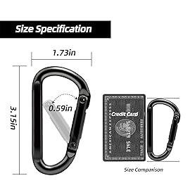EZYA Carabiner Clip, 860lbs, 3 Iron Heavy Duty Carabiner, D Shape Hook - Hammocks, Camping, Hiking Accessories, Keychains, Caribiniers for Dog Leash, Yoga Swing, Gym etc, Black, 6pcs