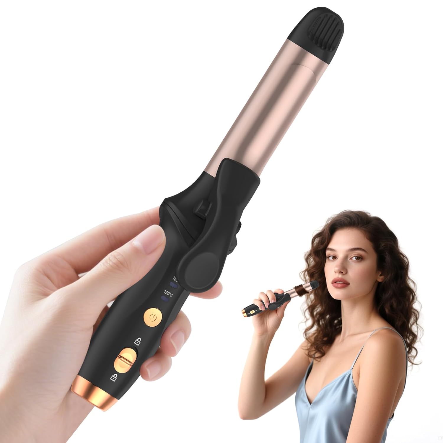 Cordless Curling Iron Hair Curler Mini USB Rechargeable 4000 mAh 3 Temp Setting Travel Portable 200 Million Negative
