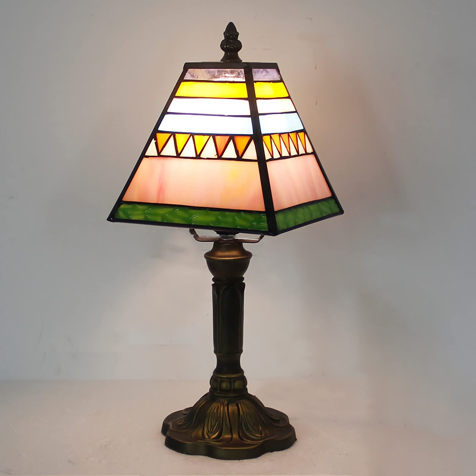 8" Tiffany Style Small Table Lamp, Stained Glass Bedside Lamp, 15" Tall Antique Resin Base Nightstand Lamps for Bedroom Living Room Home Office, E26 Bulb(Bulb Not Included),24