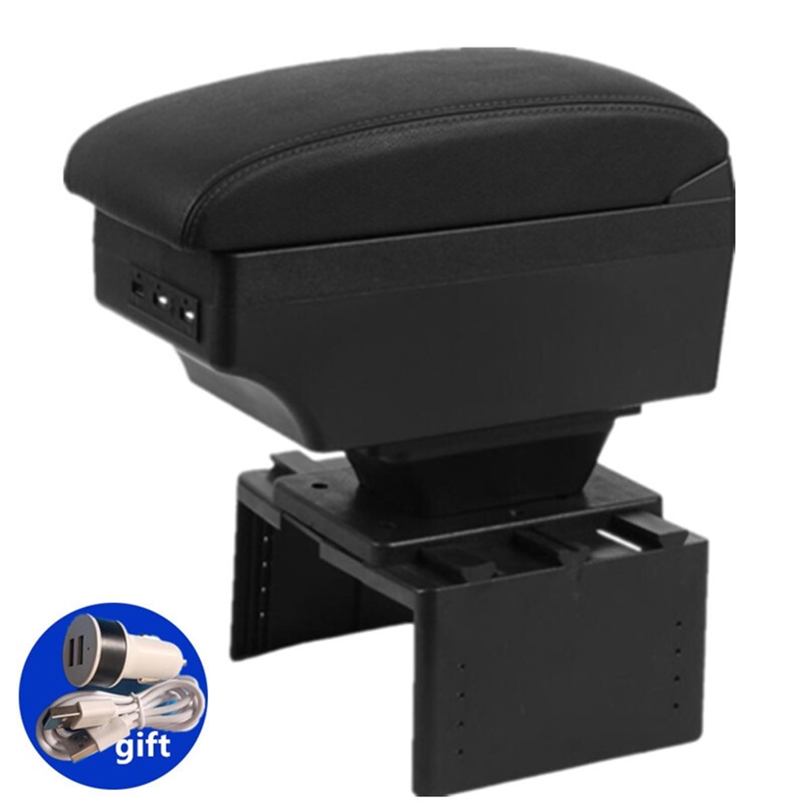 Bandeja de Silicona para Consola Reposabrazos universal para coche, caja de almacenamiento para accesorios de coche, piezas de modernización(A1 Black white NOUSB)