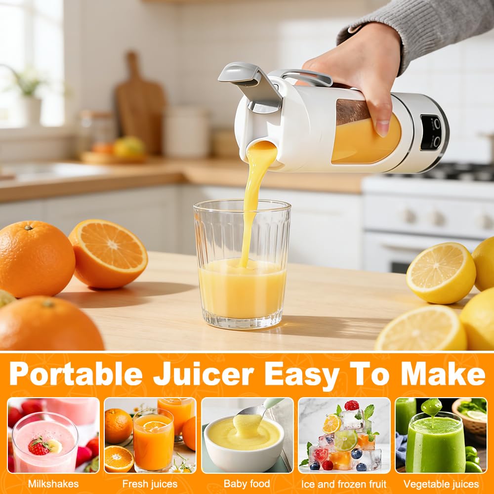 Tragbarer Mixer Smoothie Maker To Go, Pengrity 450 ML Portable Blender, mit LED Display, 12 Klingen, Kleiner Mixer für Shakes und Smoothie, Wiederaufladbar Mini Standmixer für Sport, Reisen, Outdoor