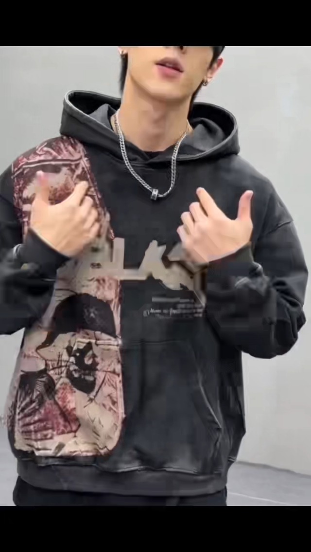 00’s archive Kmrii 異形　ダメージ　フーディー　y2k Obenie Retro Y2K Hoodie Gothic Casual Alphabet Blast Print Pattern