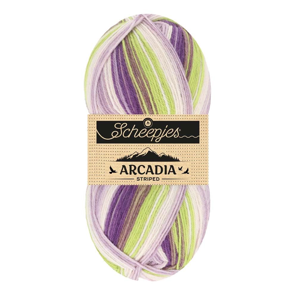 Scheepjes Arcadia Striped 100g - 919 Kelp, Green, Grey and Purple Yarn