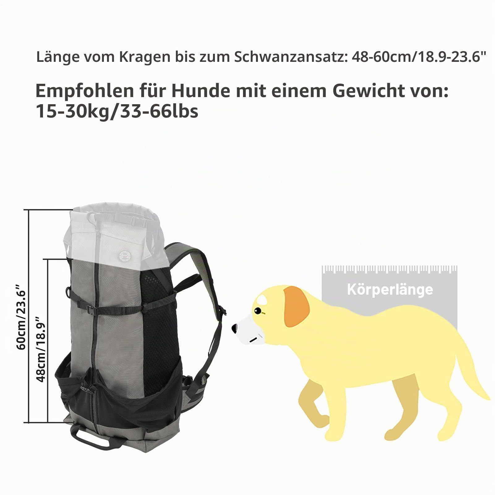 Hundetragerucksack, 60cm Großer Tragerucksack, Multifunktionale Outdoor-Wandertasche, Atmungsaktives Netz Rucksack Für Groß Hunde Katzen Bis Zu 15-30kg