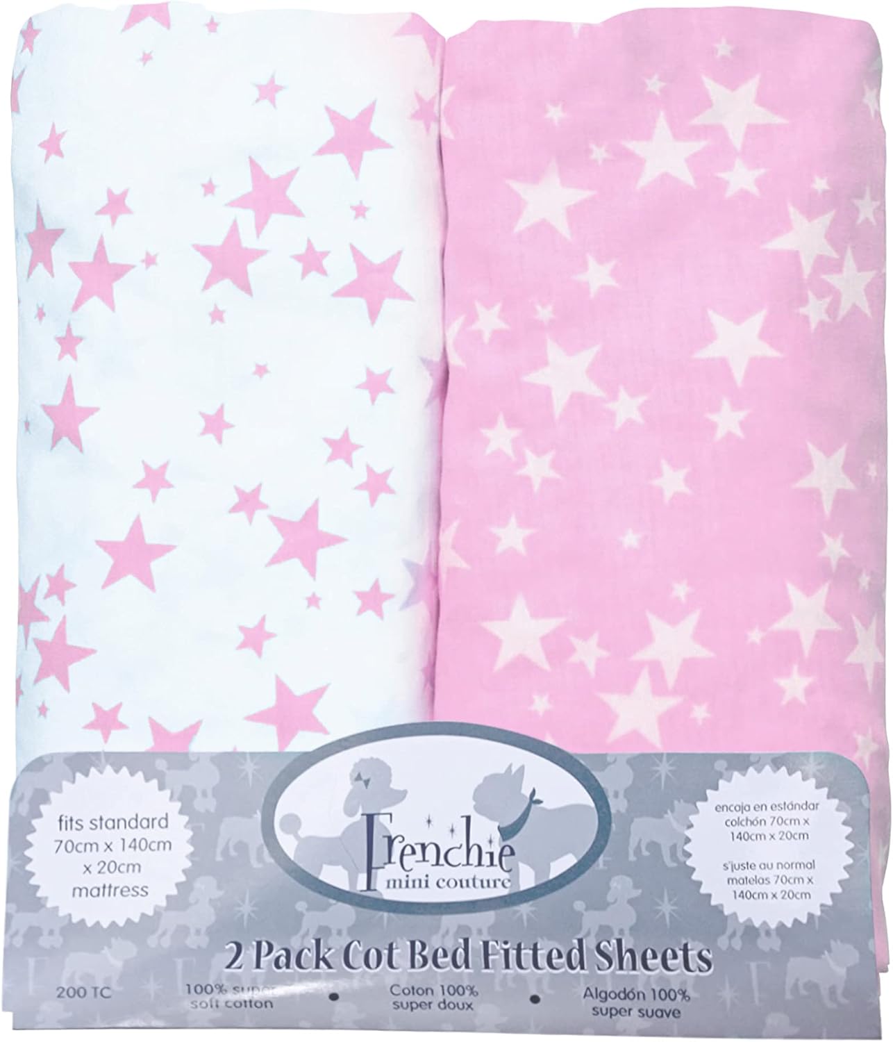 Cot Bed Fitted Sheets White & Pink, 200 TC Soft Woven Cotton, (140 X 70