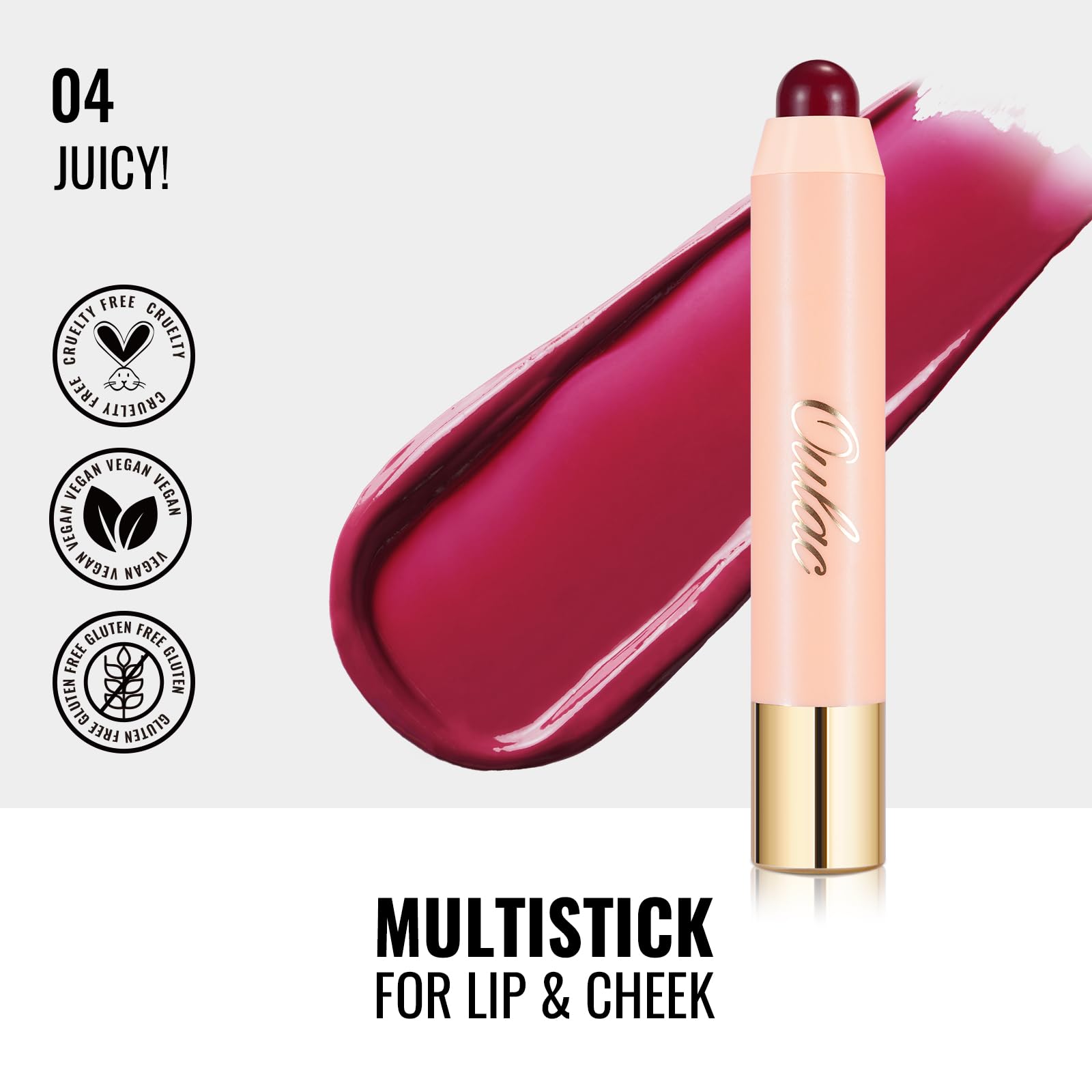 Oulac Black Cherry Lipstick - Lipstain and Blush Duo, Tinted Lip Balm, Moisturising and Nourishing, Glossy Finish, Vegan, JUICY!(04) - Image 3
