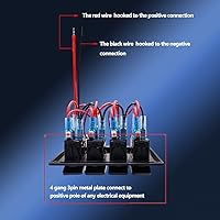 Vista 4 de Panel de interruptor basculante precableado de 4 bandas, impermeable, 12 V 24 V con fusible, interruptor de circuito con indicador LED rojo de 3