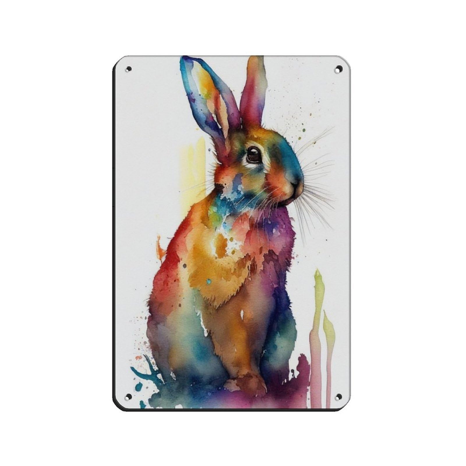 Watercolour Rabbit Portrait Poster Retro Poster Metal Tin Sign Chic Art Retro Iron Painting Bar People Cave Cafe Family Garage Poster Wall Decoration 8x12inch(20x30cm)