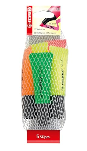 STABILO NEON - Surligneur - Filet x 5 surligneurs fluo - Couleurs assortis