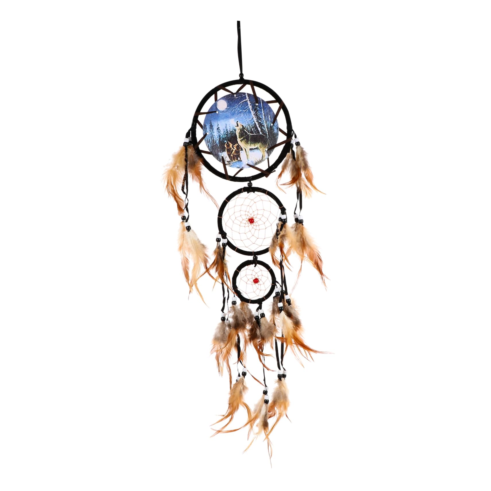 OUNONA Beige Wolf Dream Catcher Pendant Handmade Interior Decor with for Bedroom Office Garden Unique Home Wind Chime with Blessing Features