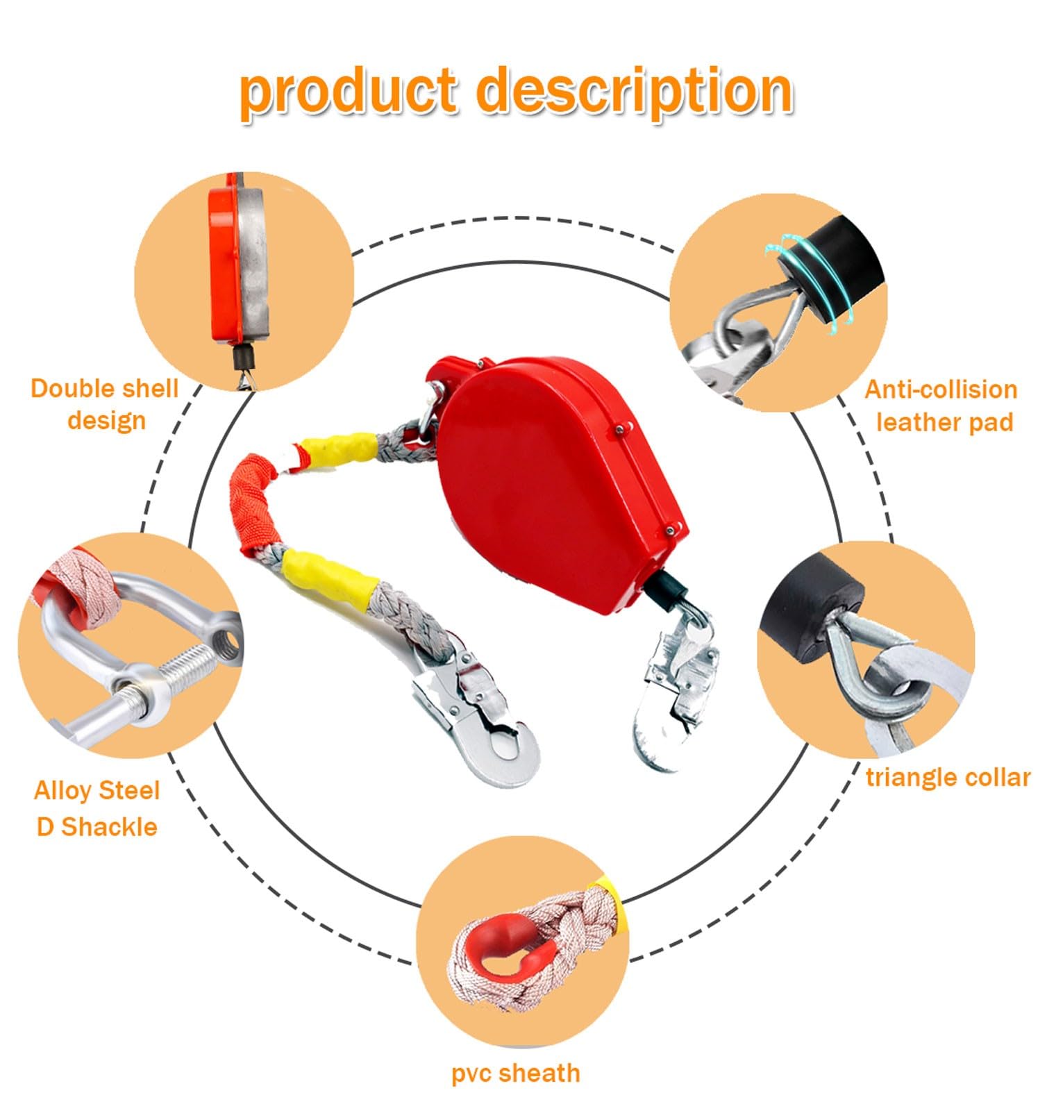Línea de Vida Anticaidas Retráctil, 3-20m Dispositivo Anticaídas Retráctil con Estructura de Doble Bloqueo, Arnes de Seguridad Anticaídas para Andamio Construcción a Gran Altitud, Carga: 200kg(S