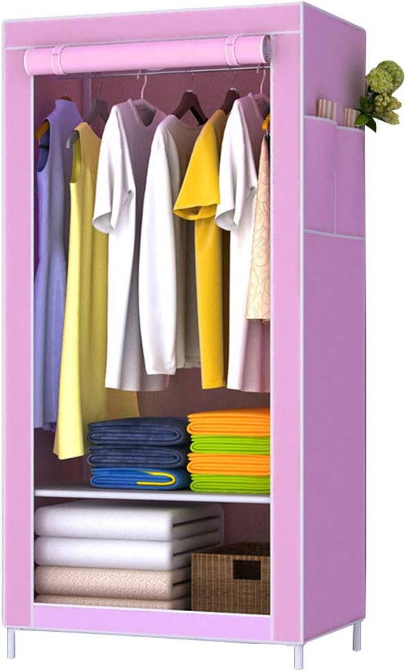 Wardrobe Closet Portable Wardrobe Storage, Waterproof Wardrobe Storage Steel Pipe with Hanging Rack Wardrobe Fabric Cabinet,Pink_150x45x70cm