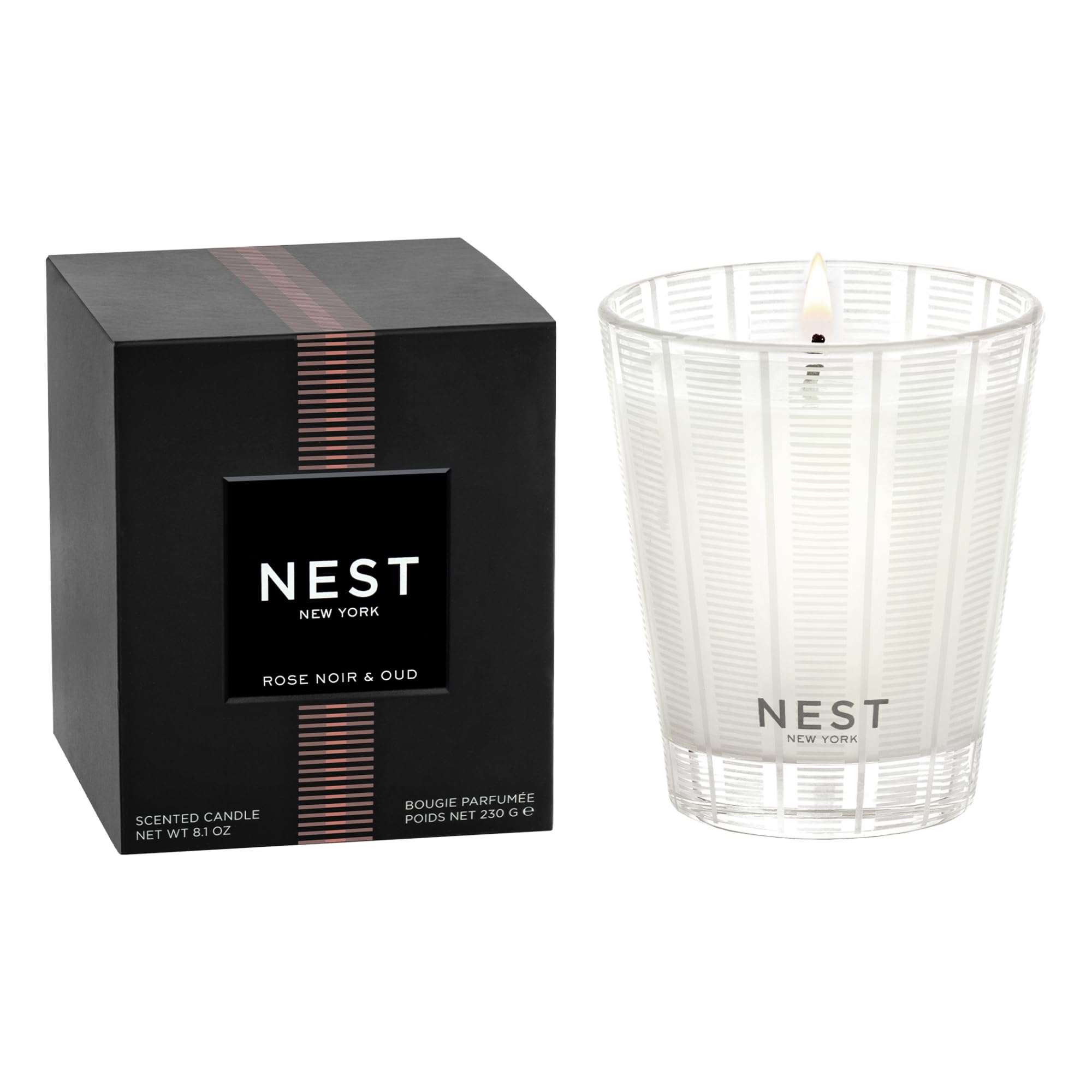 NEST New York Scented Classic Candle, Rose Noir & Oud - 8.1 oz - Up to 60-Hour Burn Time - Reusable Glass Vessel
