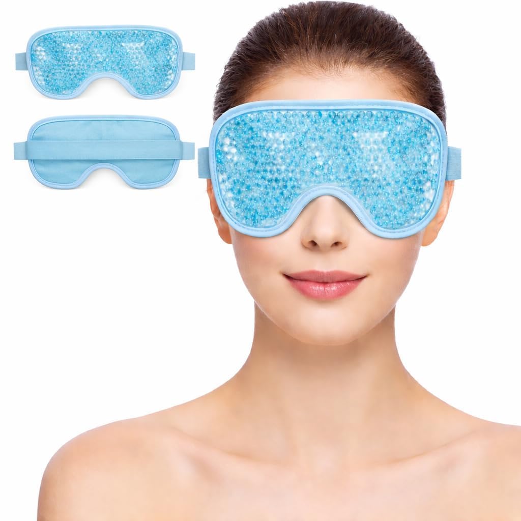 MINITUL Reusable Gel Beads Eye Mask for Hot & Cold Therapy | Cooling Eye Mask for Sleeping, Puffy Eyes & Eye Relaxation | Adjustable Elastic Strap | Unisex | Light Blue-image-34