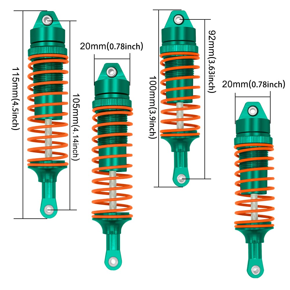 OGRC 4PCS All Aluminum Front & Rear Shocks Upgrade Parts for Traxxas Slash 2WD Slash 4x4 4WD Rustler Stampede Hoss 1/10 RC Truck, Replace 5865 (Green)