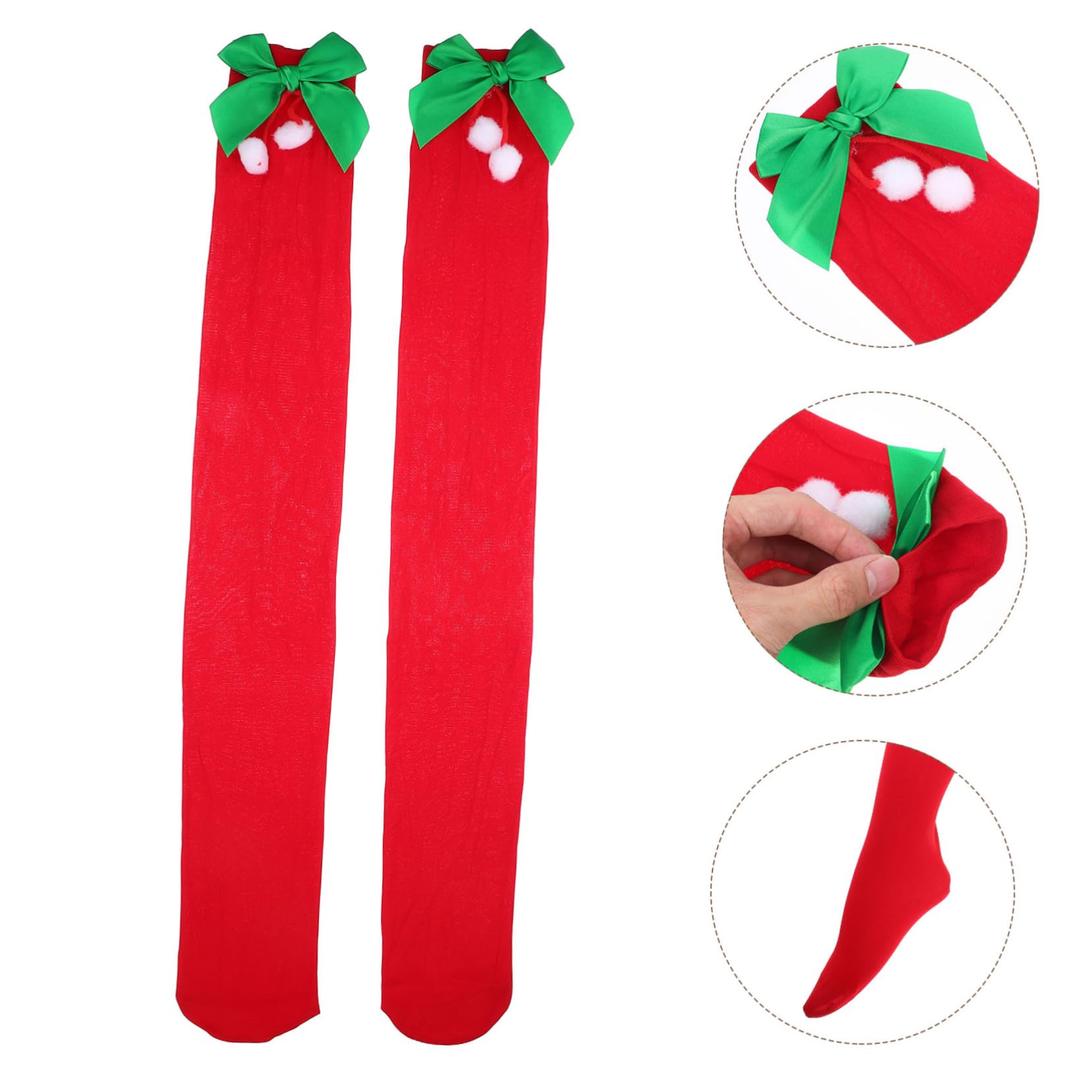 GALPADA 1 Paire Chaussettes Costume Elfe Noël Santa Hiver Voyage Chauffe-Anniversaire Faveurs Rouge Accessoires Cadeau Adultes Filles Cosplay Pom Vacances Femmes Boules Robe