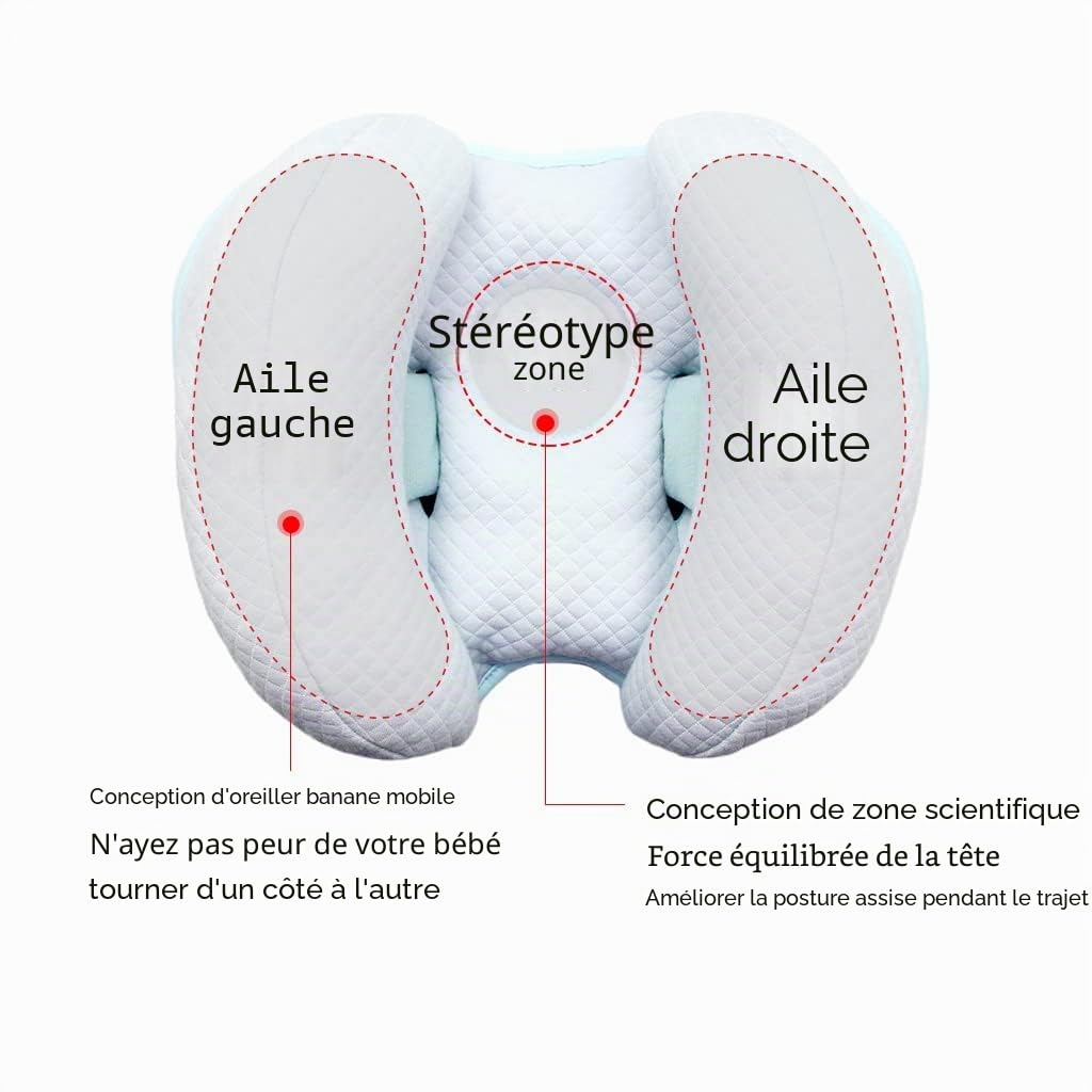 Oreiller de voyage 2 en 1 pour bébé, forme de banane, réglable pour bébé et nourrissons, support de cou et de tête, coussin de siège de voiture pour 3 à 12 mois, bleu
