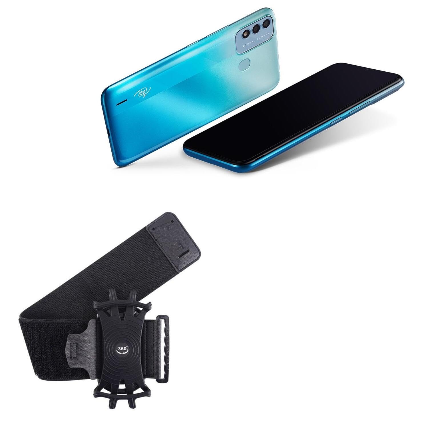 BoxWave Holster Compatible with itel Vision 2S - ActiveStretch Sport Armband, Adjustable Armband for Workout and Running - Jet Black