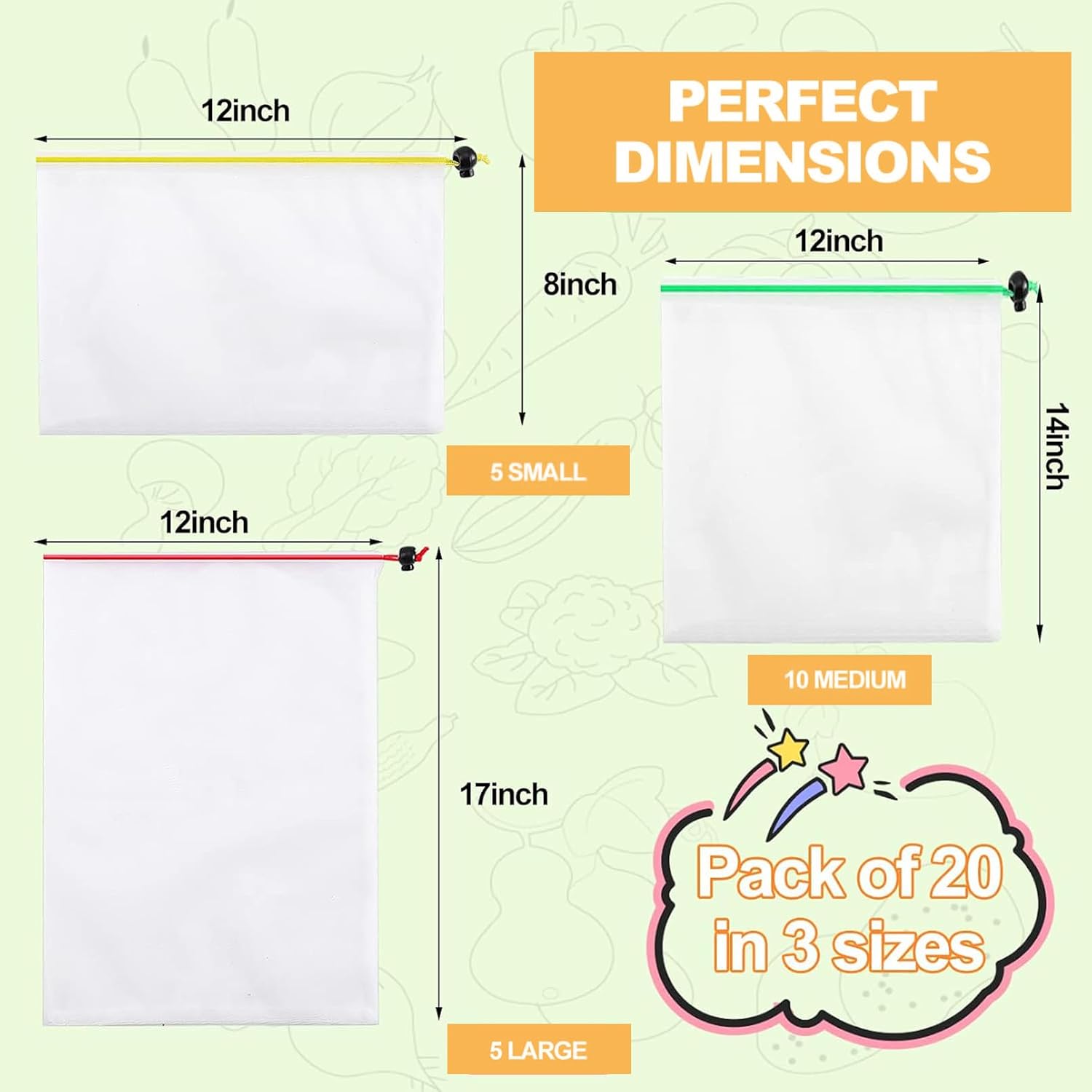 20 Pack Reusable Produce Bags, 3 Sizes image 3