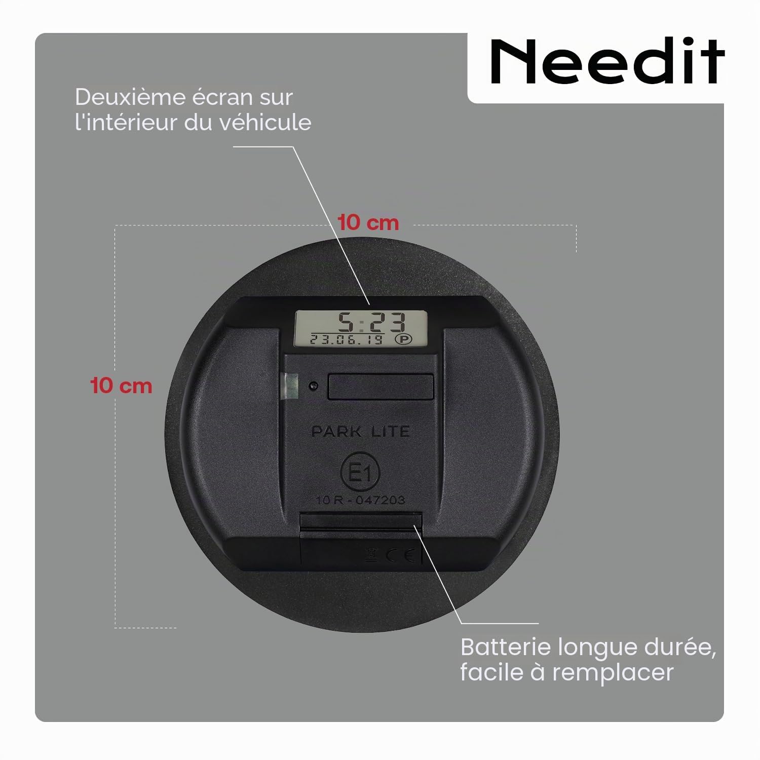 Needit Park Lite Disque de stationnement électrique avec Homologation de l'Office fédéral des transports Automobiles | Horloge de stationnement Automatique avec Activation Automatique I Disque de