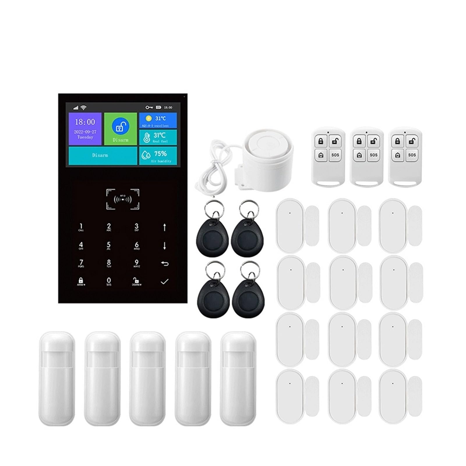 CUDTAPI Smart Alarm 433MHz Tuya 4.3 Inch Screen GSM RFID Card Burglar System Home Security DIY(Kit10)