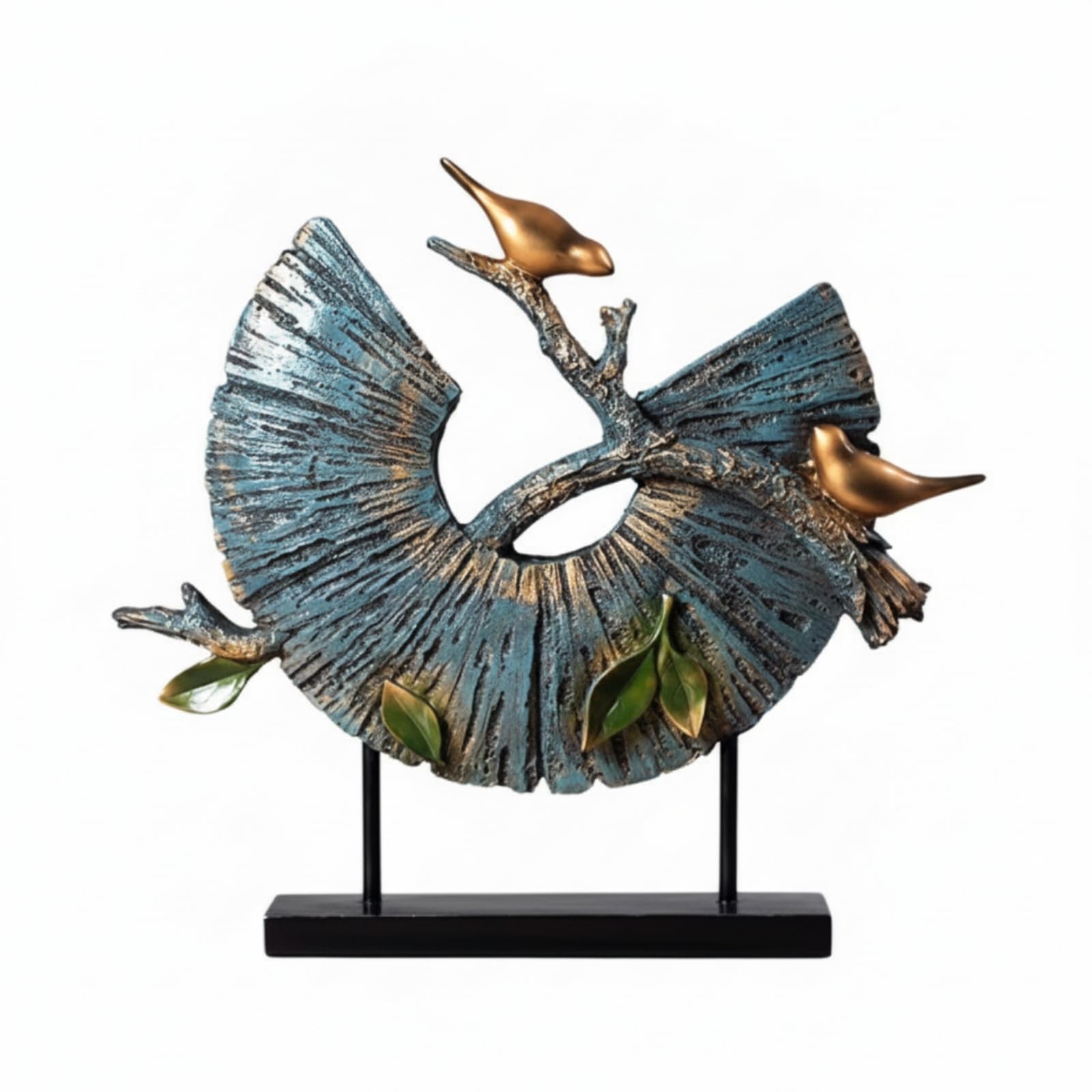 Scultura da Tavolo Astratto Scultura con Uccelli Dorato Statuetta Non Rappresentativa per Consolle, Ingresso