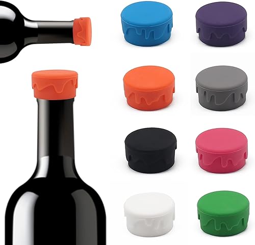 BOHAIPAN 8 tapones de vino, corchos de vino de silicona reutilizables, tapón de silicona para botella de vino, corchos de vidrio, bebidas y botellas