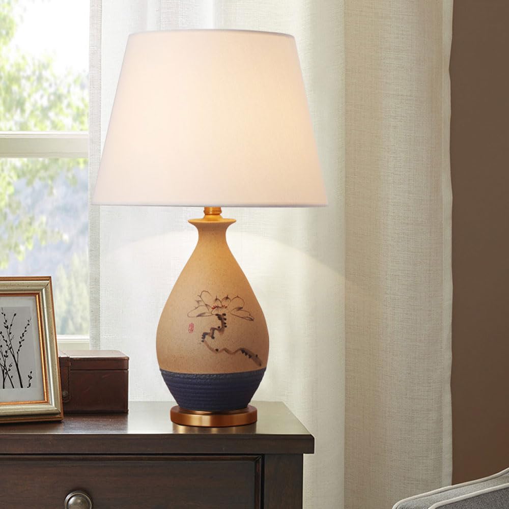 SGKOMN 23.2" /26.8" High Jingdezhen Yellow Clay Hand-Painted Ceramic Table Lamp, For Living Room Bedroom Bedside Nightstand House Office Home Reading Kitchen Entryway Family Fab-37 * 68cm