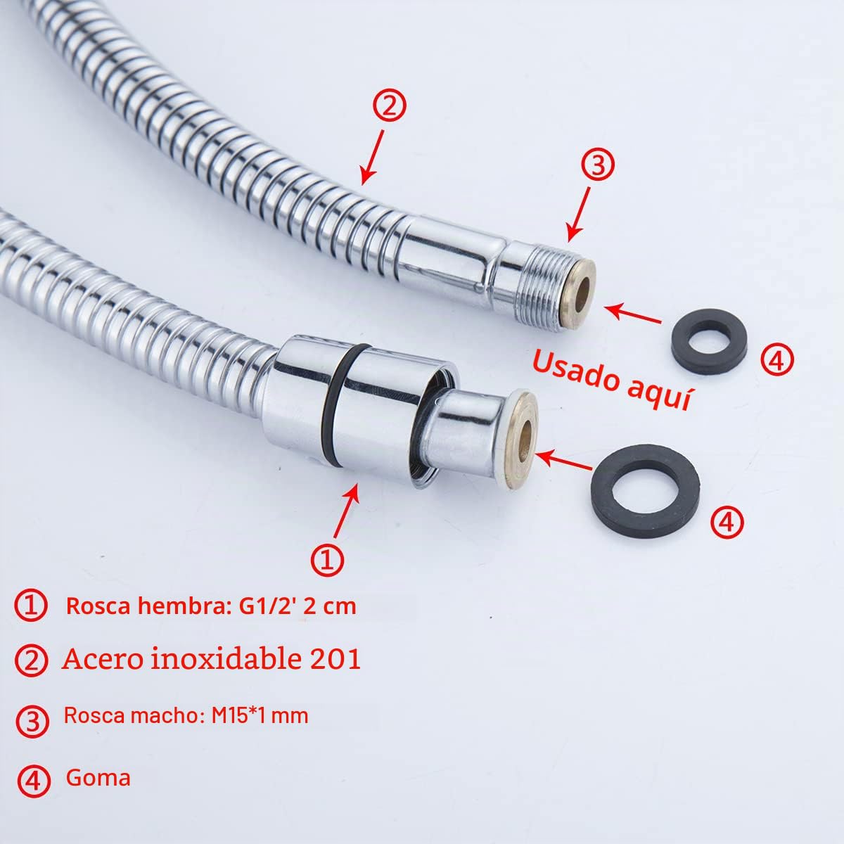 Cocina 59 pulgadas o 150 cm Pull Down Latiguillo Grifo de Repuesto Extraíble Manguera de Acero Inoxidable (Galvanoplastia, 1,5 metros)