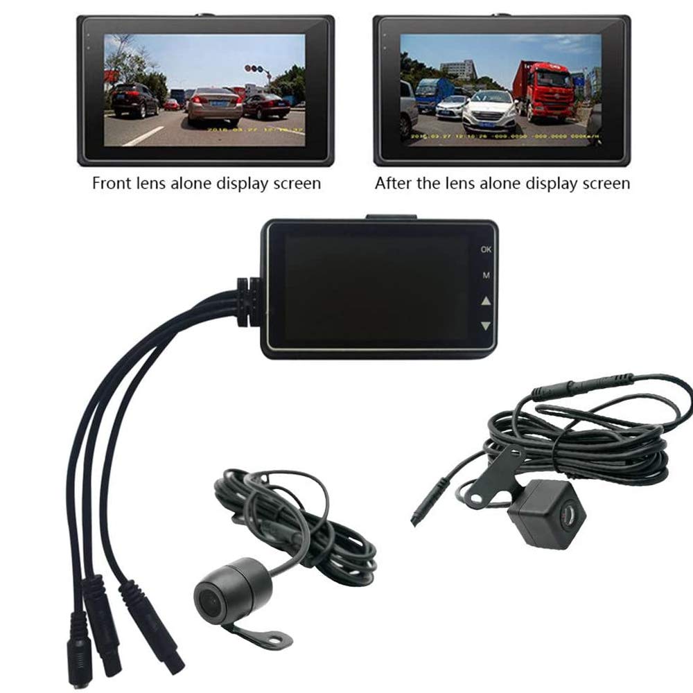 Cámara de grabación de motocicleta, impermeable, frontal y trasera, cámara dual de vídeo HD 1080p