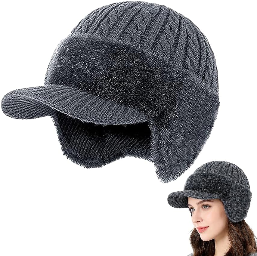 Trapper Blocking Knitted Hat, Coldshield Trapper Hat, Blocking Knitted Hats with Ear Flaps and Wool Brim, Soft Breathable. Gray