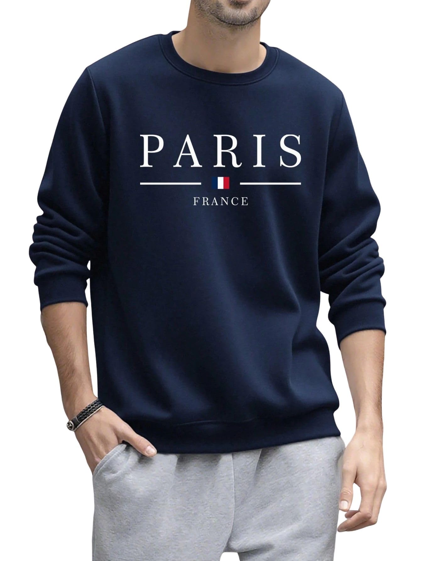 sxv style Men's Casual Versatile Printed Crew Neck Sweatshirt Paris Vibe-picture-20