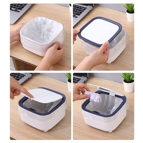 Miniatura 7 de Mini Trash can Desk Plastic Garbage can with lid Small Wastebasket pop-up lid Snack Storage Box Office Bedroom Kitchen