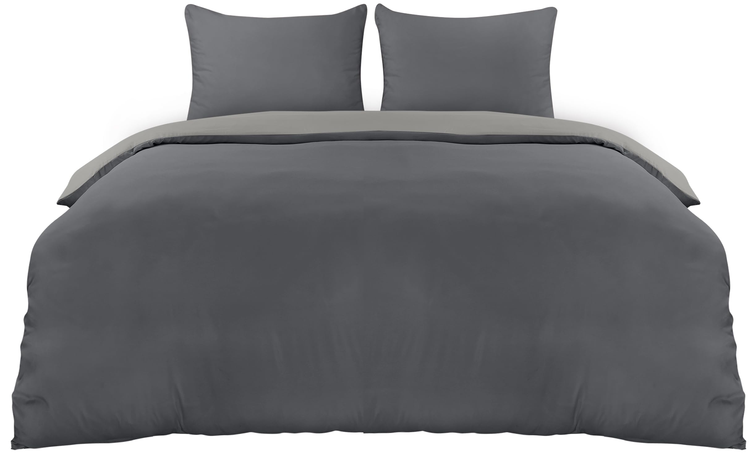 Utopia Bedding Bettwäsche 220x240 Set - Mikrofaser Bettbezug 240x220 cm + 2 Kissenbezüge 65x65 cm - Dunkelgrau/Hellgrau