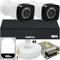 Kit 2 cameras seguranca 2 mega Full HD IR DVR Intelbras 1004