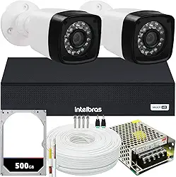 Kit 2 cameras seguranca 2 mega Full HD IR DVR Intelbras 1004