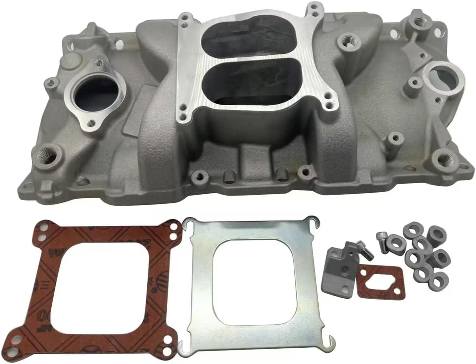 Engine Aluminum Dual Plane Intake Manifold Spread Bore Compatible with 1955-1995 Chevy V8 305 327 350 383 SBC Idle-5500