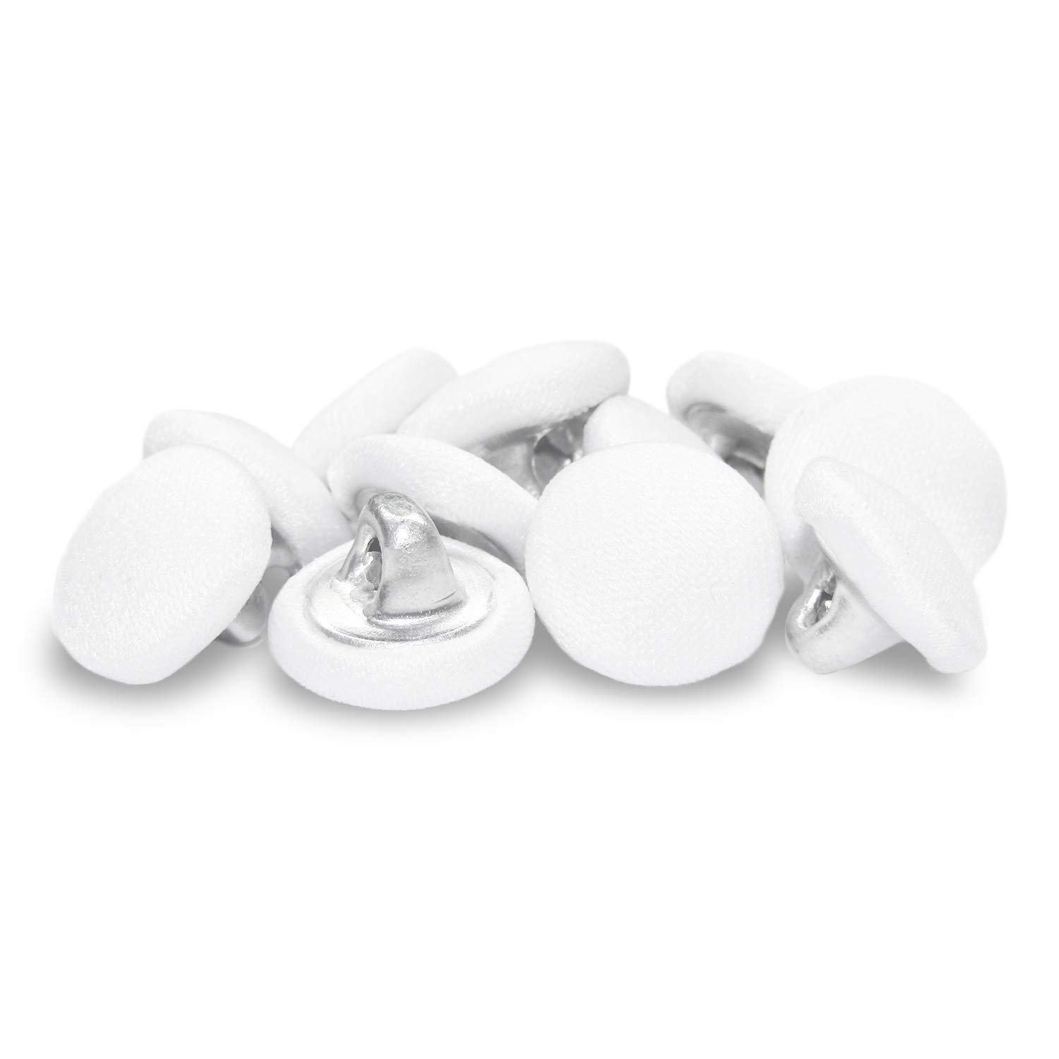 ButtonMode Matte Satin Bridal Bustle Buttons - 11mm (7/16") Fabric Covered, Metal Loop Back, White, 12-Pack - View #12