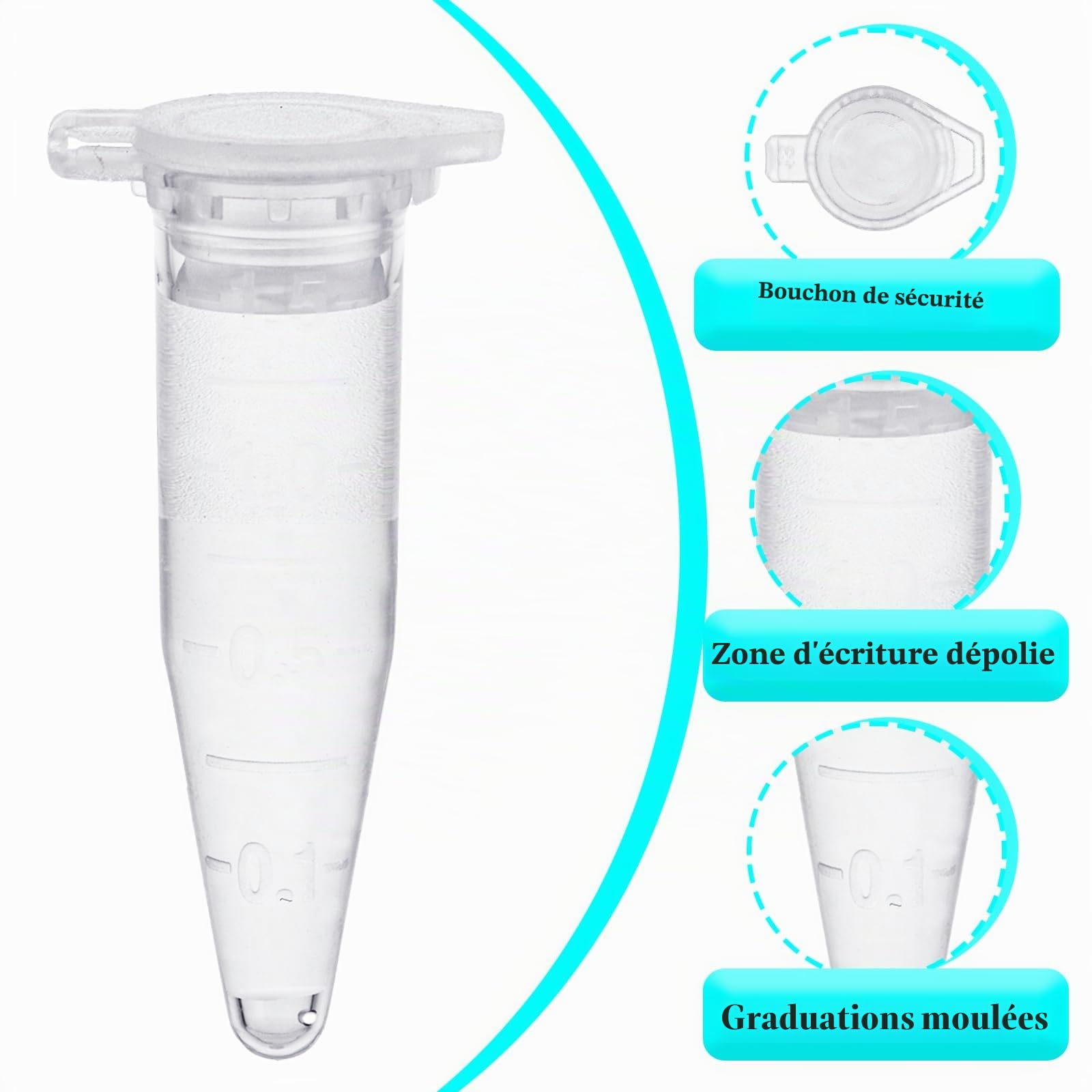 DAJAVE Lot de 1000 tubes de centrifugeuse de 1,5 ml - Récipients de réaction - Tubes à microcentrifuger transparents en plastique - Tubes à échantillons - Tubes à essai de centrifugeuse - Vial de