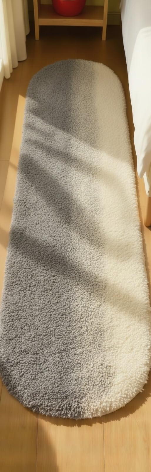 luxury soft shaggy bedside runner rug – rug for living roomplush high-pile bedroom carpet, 1.5x3 feet, (center grey and ivory new)