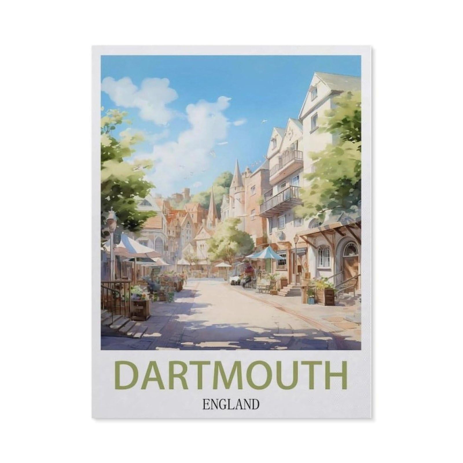 Beayodkp （40 X 50 Cm/15.74 X 19.68 Inches） Diy 5D Diamond Painting，Dartmouth England Vintage Travel Poster，Round Diamond, Used For Room Decoration-Cf67