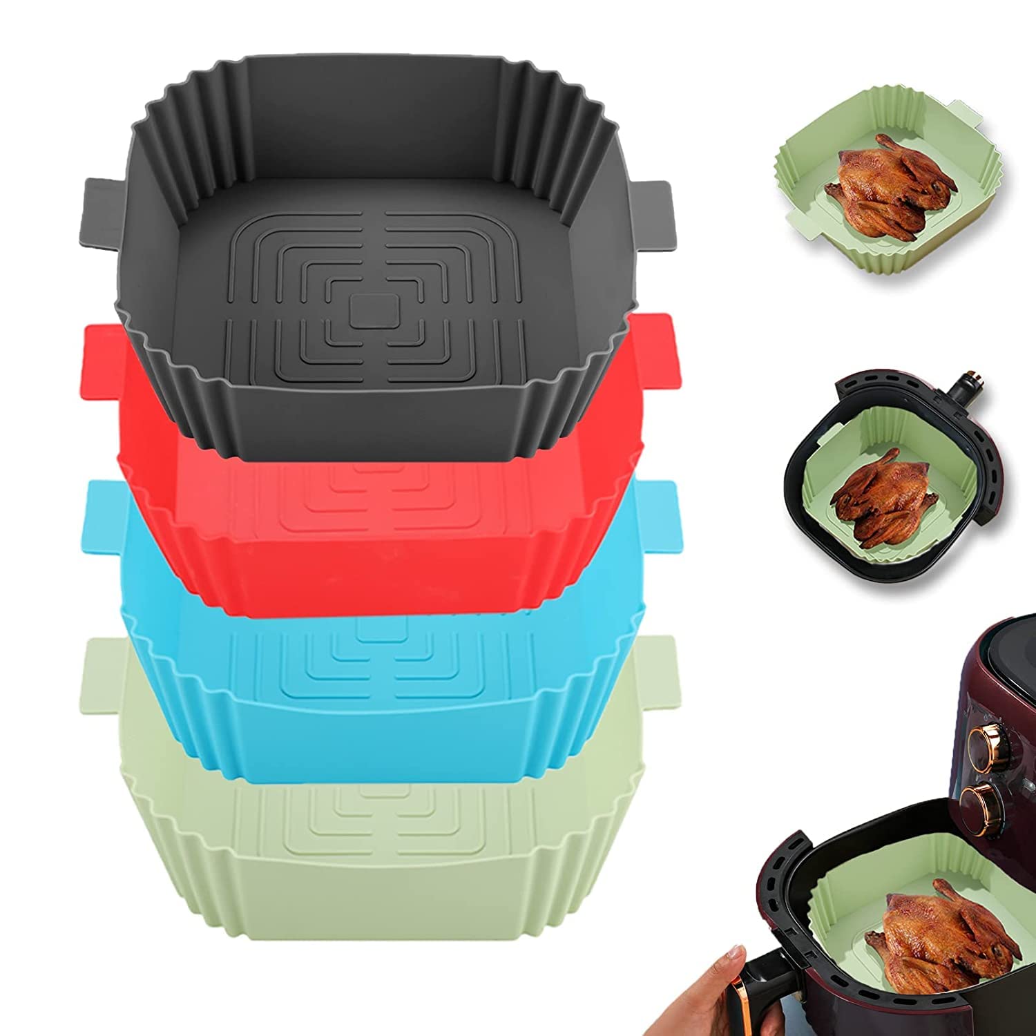 SAMEZONE Square Silicone Air Fryer Liners Basket Air Fryer Silicone Pot Food Safe Non Stick Air Fryer Accessories for Oven Reusable Replacement Parchment Air Fryer Liner Paper Multicolor (Square, 3) (B0C2CZT5DC) Amazon Price History, Amazon Price Tracker