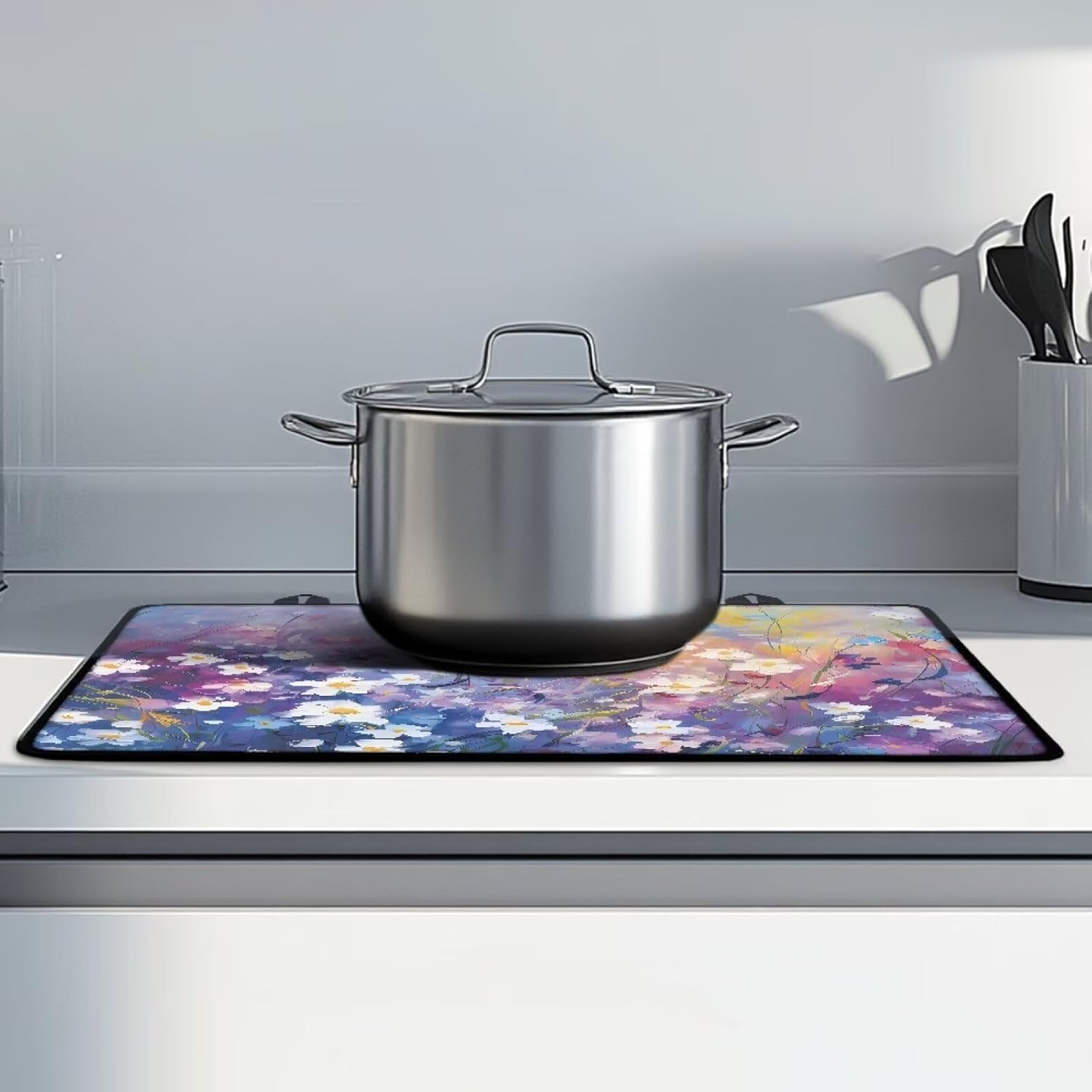Babrukda Purple Flowering Shrubs Stove Cover for Electric Stove Top Fashion Stove Cover with Hanging Loops Foldable Cooktop Cover Kitchen Accessories Heat Resistant Countertop Protector Gifts