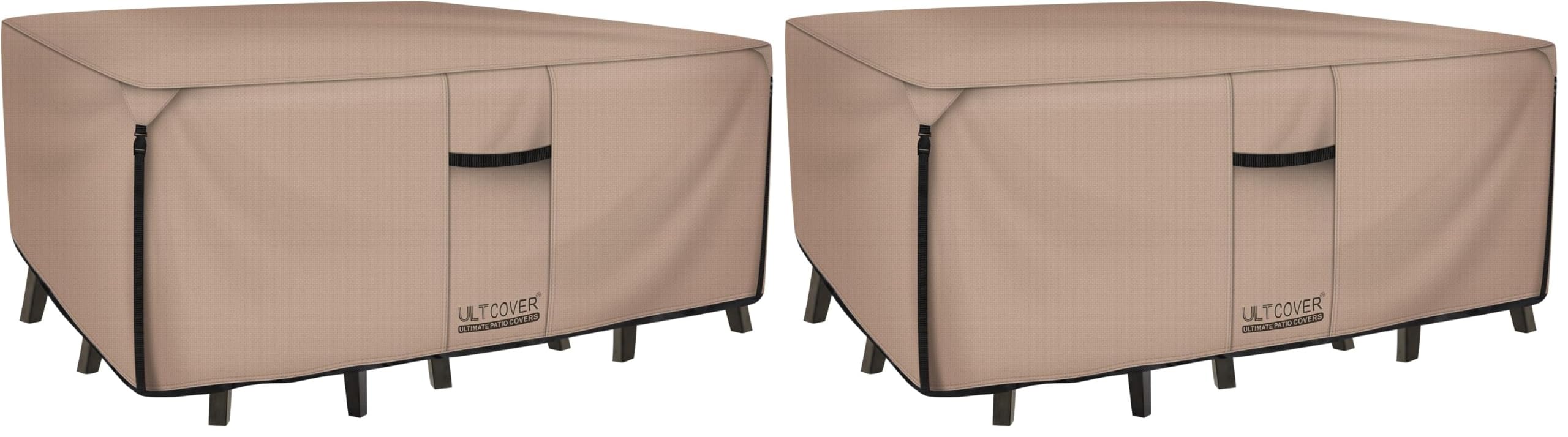 ULTCOVER Rectangular Patio Heavy Duty Table Cover - 600D Tough Canvas Waterproof Outdoor Dining Table and Chairs General Purpose Furniture Cover Size 111L x 74W x 28H inch (Pack of 2)
